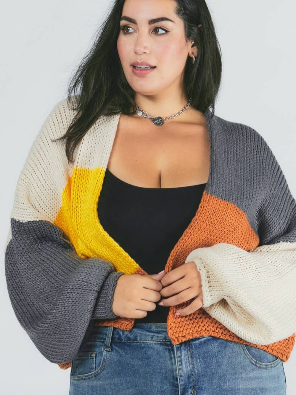 DAVI & DANI Colorblock Open-Front Cardigan OVERSIZED
